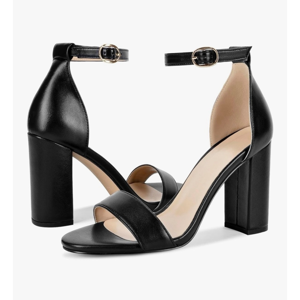 NEW Heels Open Toe Ankle Strap Chunky High Heel Pumps 3.35” 9.5